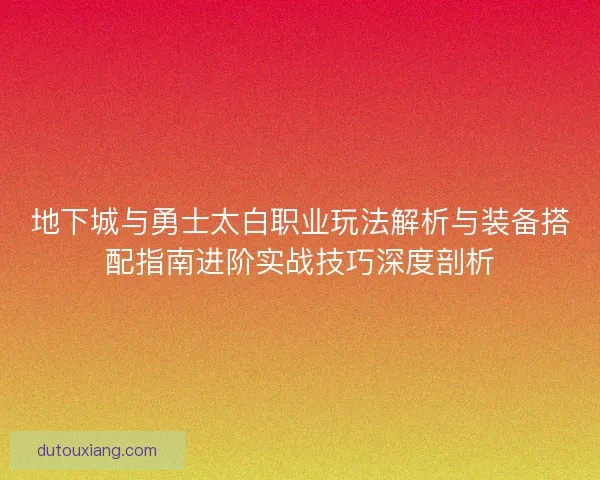 地下城与勇士太白职业玩法解析与装备搭配指南进阶实战技巧深度剖析